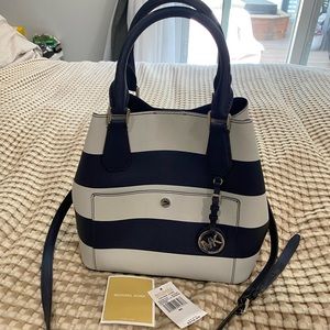 Michael Kors saffiano stripe greenwhich large grab bag leather purse